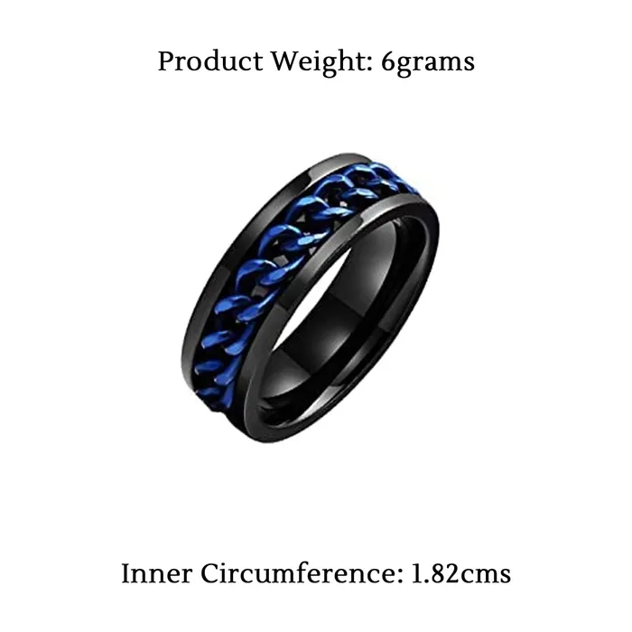 Yellow Chimes Rings for Men Chain Ring Tough Dude Blue Chain Stainless Steel Black Ring for Men and Boys Yellow Chimes Earrings