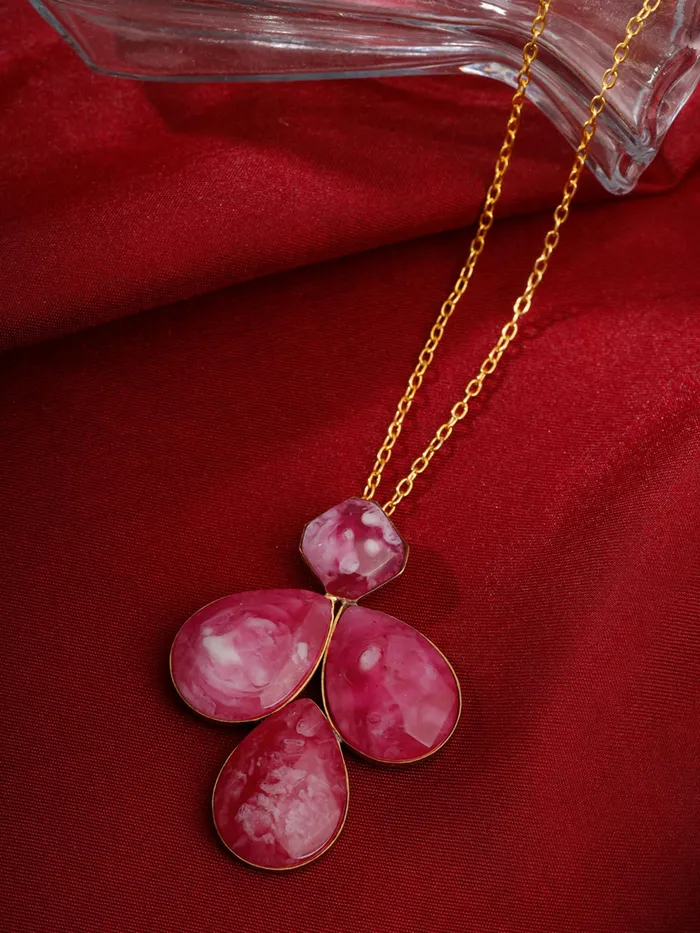 Yellow Chimes Rings Gold Plated Long Chain Necklace Pink Stone Pendant 61 cm Womens Jewelry Birthday Anniversary Gift