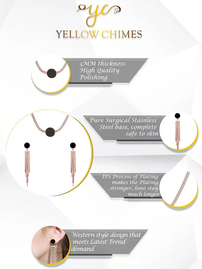 Yellow Chimes Rings Yellow Chimes Chain Necklace With Threader Earrings Set Style12