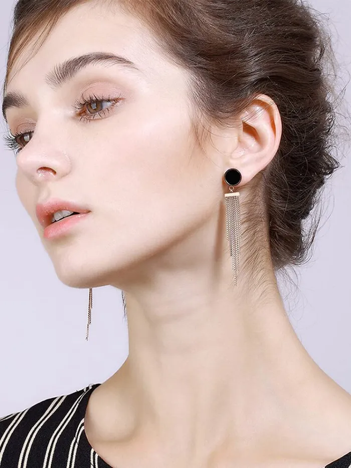 Yellow Chimes Rings Yellow Chimes Chain Necklace With Threader Earrings Set Style12