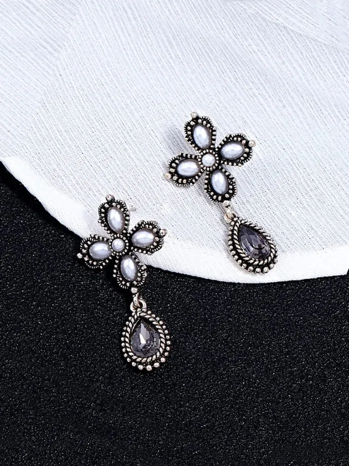 Yellow Chimes Rings Yellow Chimes Floral Earrings for Women Oxidised SilverPlated Floral Drop Earrings For Women and Girls