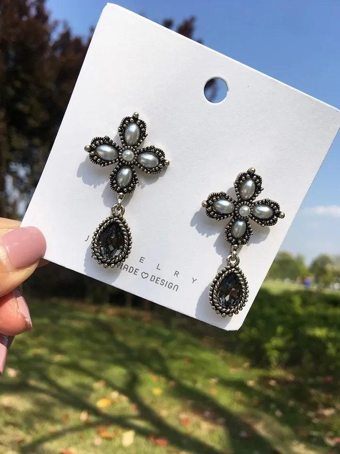 Yellow Chimes Rings Yellow Chimes Floral Earrings for Women Oxidised SilverPlated Floral Drop Earrings For Women and Girls