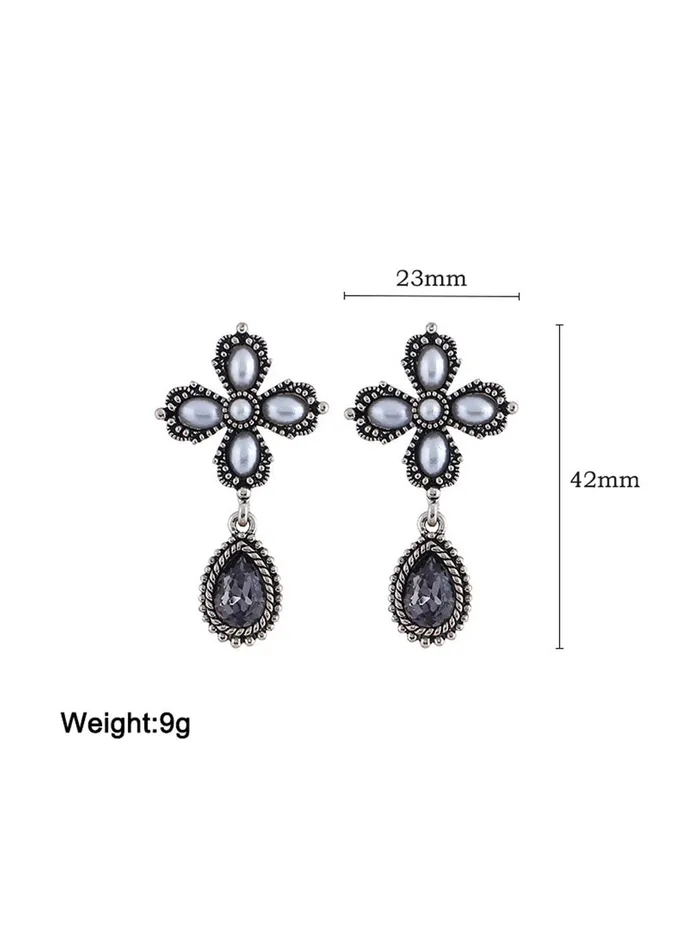 Yellow Chimes Rings Yellow Chimes Floral Earrings for Women Oxidised SilverPlated Floral Drop Earrings For Women and Girls