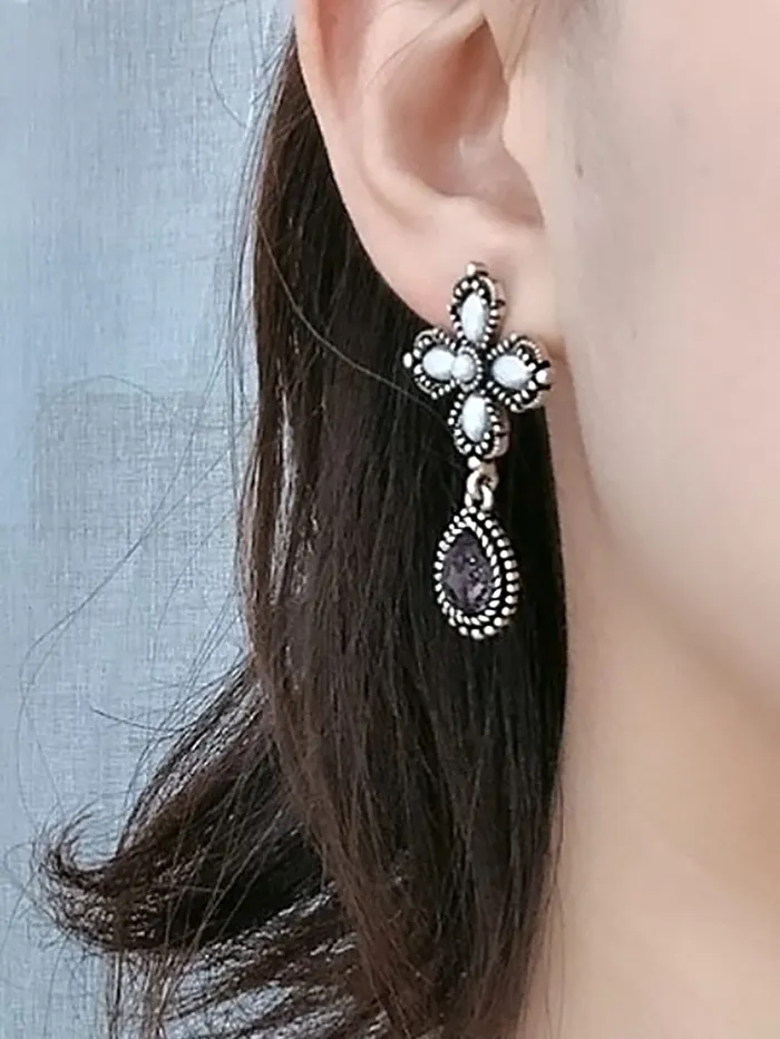 Yellow Chimes Rings Yellow Chimes Floral Earrings for Women Oxidised SilverPlated Floral Drop Earrings For Women and Girls
