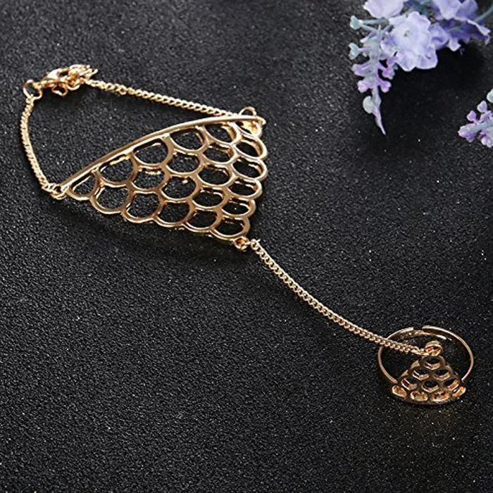 Yellow Chimes Rings Yellow Chimes Gold Plated Strand Ring Bracelet for Women and Girls