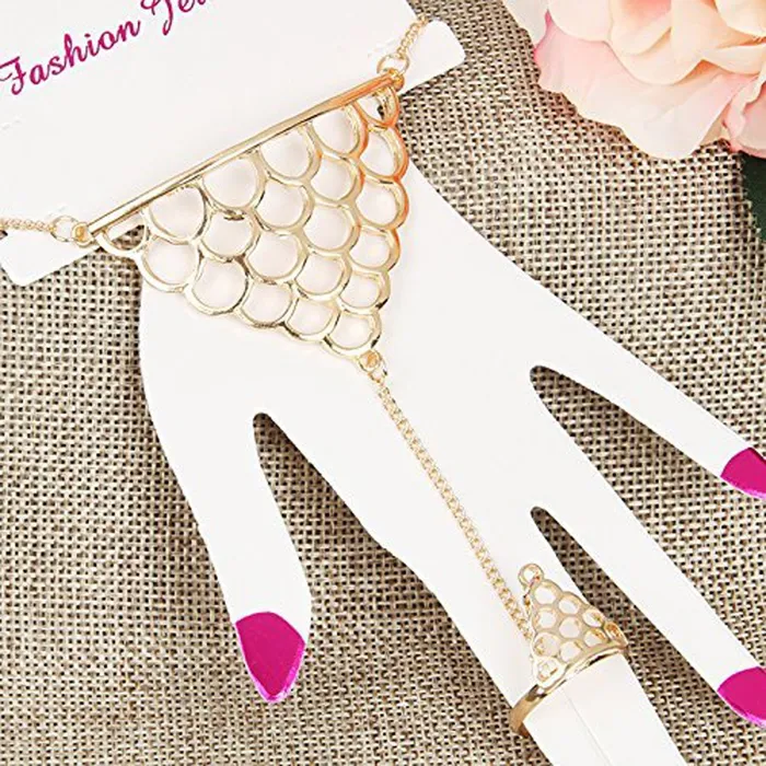 Yellow Chimes Rings Yellow Chimes Gold Plated Strand Ring Bracelet for Women and Girls