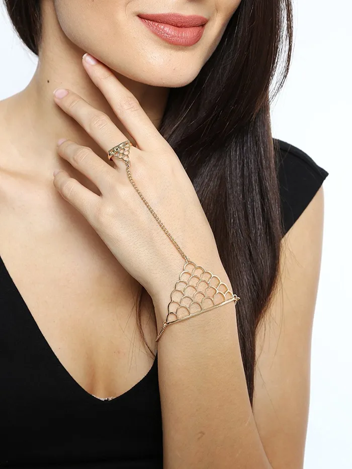 Yellow Chimes Rings Yellow Chimes Gold Plated Strand Ring Bracelet for Women and Girls