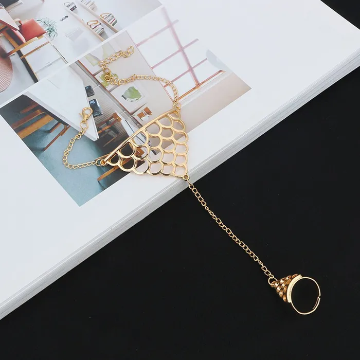 Yellow Chimes Rings Yellow Chimes Gold Plated Strand Ring Bracelet for Women and Girls