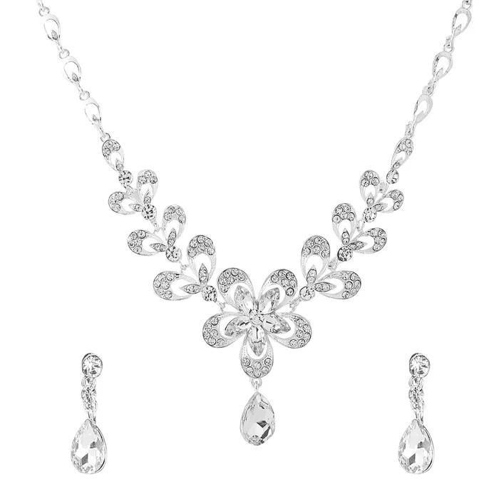 Yellow Chimes Rings Yellow Chimes Jewellery Set For Women Silver Toned Floral Designed Crystal Necklace Set For Women and Girls Yellow Chimes Rings Yellow Chimes Jewellery Set For Women Silver Toned Floral Designed Crystal Necklace Set For Women and Girls