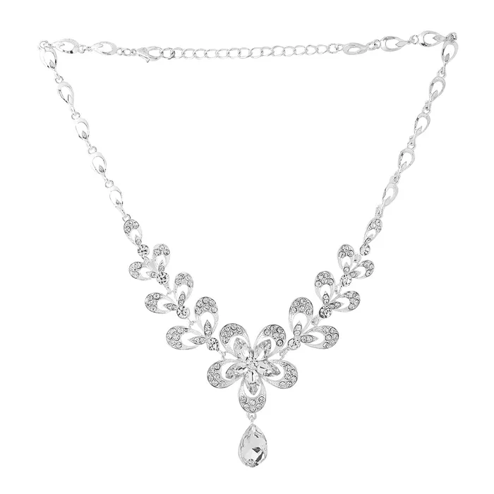 Yellow Chimes Rings Yellow Chimes Jewellery Set For Women Silver Toned Floral Designed Crystal Necklace Set For Women and Girls