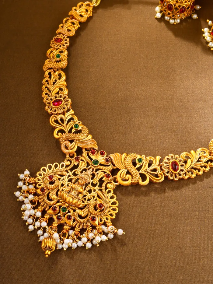 Yellow Chimes Rings Yellow Chimes Necklace Set for Women And Girls Traditional Jewellery Set for Women GoldPlated Temple Necklace Set StoneStudded Necklace Set For Women Girls