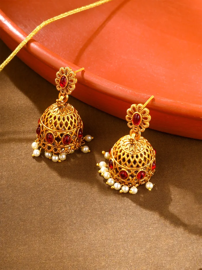 Yellow Chimes Rings Yellow Chimes Necklace Set for Women And Girls Traditional Jewellery Set for Women GoldPlated Temple Necklace Set StoneStudded Necklace Set For Women Girls