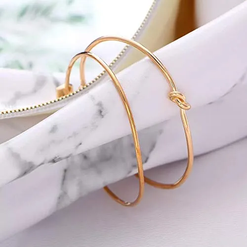 Yellow Chimes Rings Yellow Chimes Trandy Elegant Set of 2 Pcs Opening Arrow Knot Charm Gold Plated Cuff Bracelet for Women and Girls