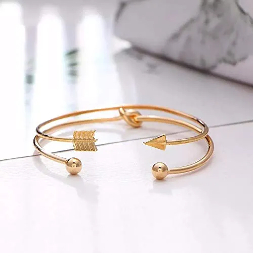 Yellow Chimes Rings Yellow Chimes Trandy Elegant Set of 2 Pcs Opening Arrow Knot Charm Gold Plated Cuff Bracelet for Women and Girls