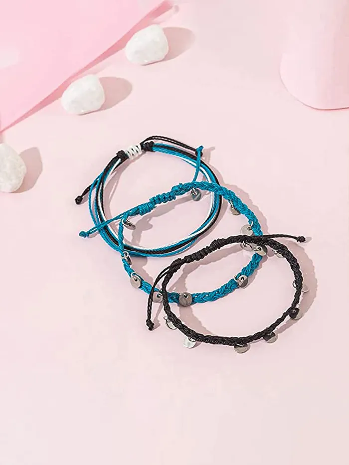 Yellow Chimes Rope Anklet for Women Combo of 3 Anklets Braided Beach Boho Coin Anklets Cute Foot Jewelry for Women and Girls Yellow Chimes Necklaces