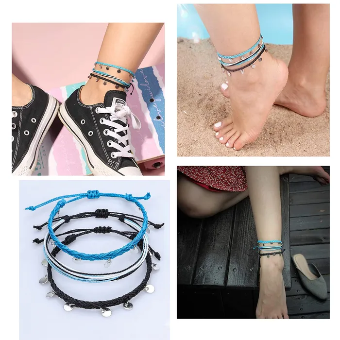 Yellow Chimes Rope Anklet for Women Combo of 3 Anklets Braided Beach Boho Coin Anklets Cute Foot Jewelry for Women and Girls Yellow Chimes Necklaces