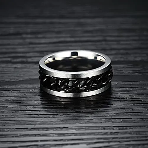 Yellow Chimes Silver Black Rings For Men Pack of 1 Stainless Steel Men Ring Chained Design Silver Finger Ring for Boys Ideal Gift For Men and Boys Yellow Chimes Necklaces