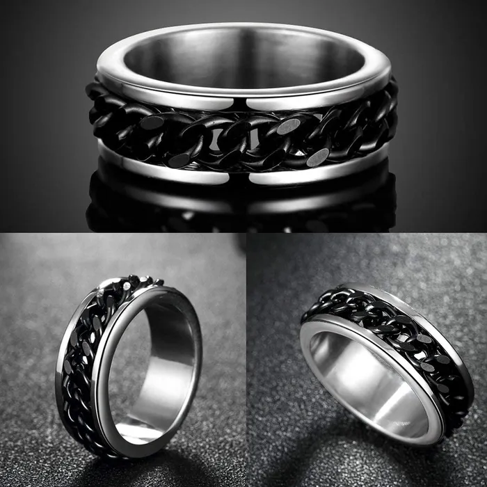 Yellow Chimes Silver Black Rings For Men Pack of 1 Stainless Steel Men Ring Chained Design Silver Finger Ring for Boys Ideal Gift For Men and Boys Yellow Chimes Necklaces