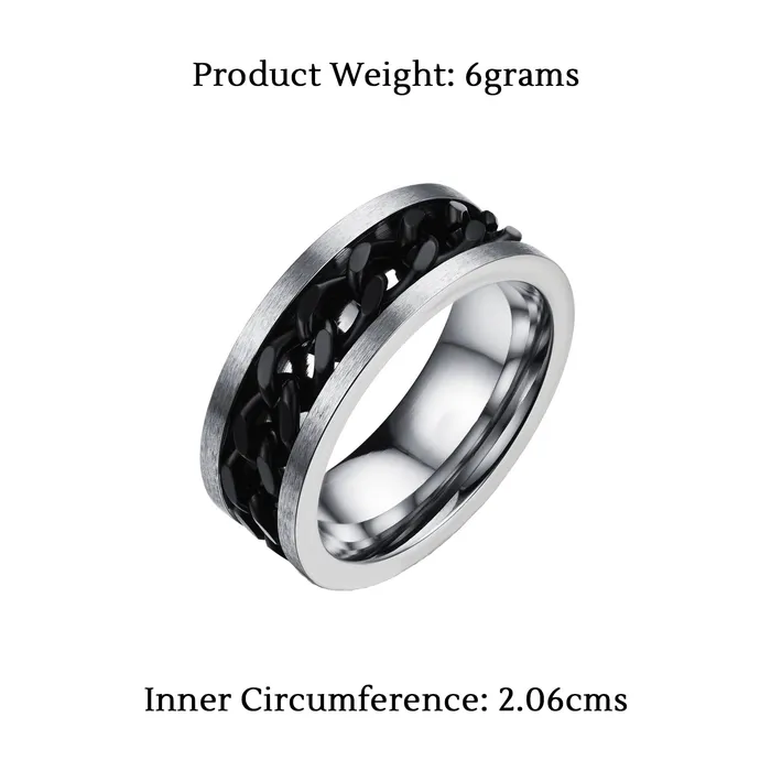 Yellow Chimes Silver Black Rings For Men Pack of 1 Stainless Steel Men Ring Chained Design Silver Finger Ring for Boys Ideal Gift For Men and Boys Yellow Chimes Necklaces