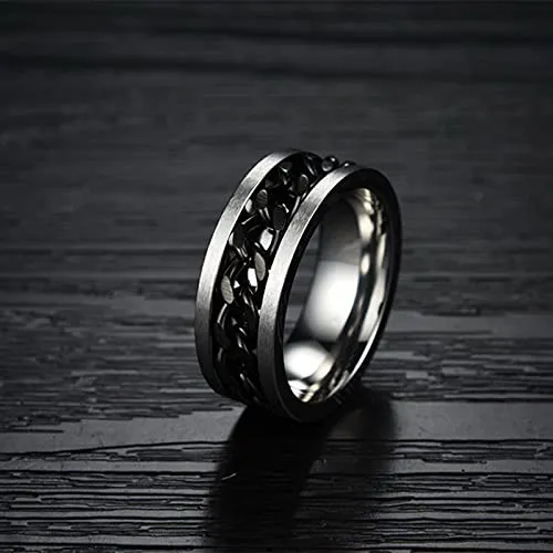 Yellow Chimes Silver Black Rings For Men Pack of 1 Stainless Steel Men Ring Chained Design Silver Finger Ring for Boys Ideal Gift For Men and Boys Yellow Chimes Necklaces