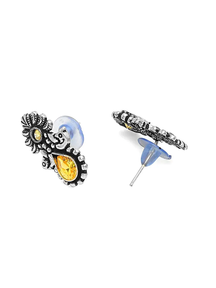 Yellow Chimes Silver Oxidised Stud Earrings For Women Yellow StoneStudded Kolhapuri Stud Earrings For Women Girls Yellow Chimes Necklaces