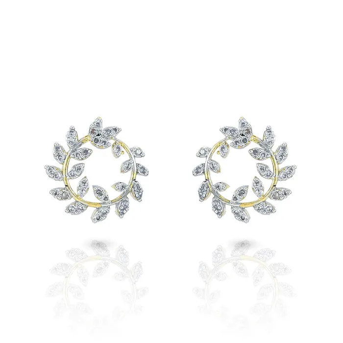 Yellow Chimes Sparkling ADAmerican Diamond Latest Fashion Circle Leaf Shaped Dual Tone Jewellery Pendant Set with Earrings For Women Girls Yellow Chimes PreStyled Sets