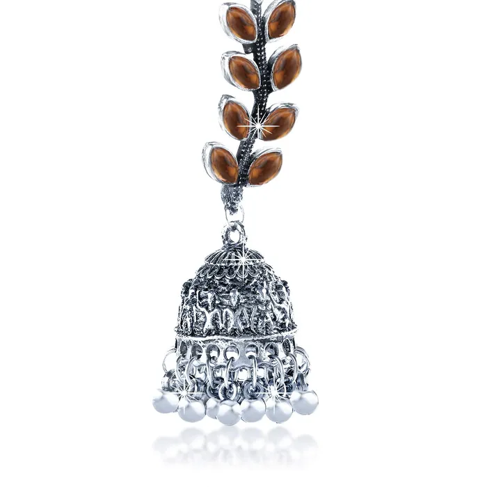 Yellow Chimes Stylish Leaf Wine Silver Oxidized Traditional Jhumka Earrings for Women and Girls Orange Yellow Chimes Necklaces
