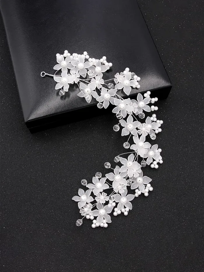 Yellow Chimes Tiara for Women and Girls Floral Hair Vine for Women White Bridal Hair Vine Tiara Headband Hair Accessories Wedding Jewellery for Girls and Women White 2 Yellow Chimes Earrings
