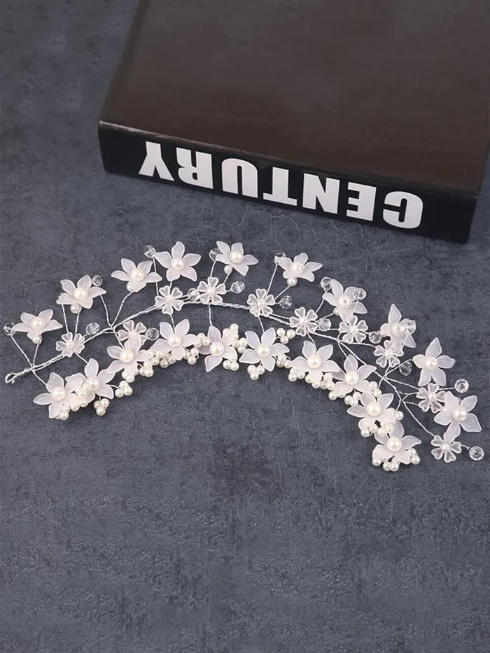 Yellow Chimes Tiara for Women and Girls Floral Hair Vine for Women White Bridal Hair Vine Tiara Headband Hair Accessories Wedding Jewellery for Girls and Women White 2 Yellow Chimes Earrings