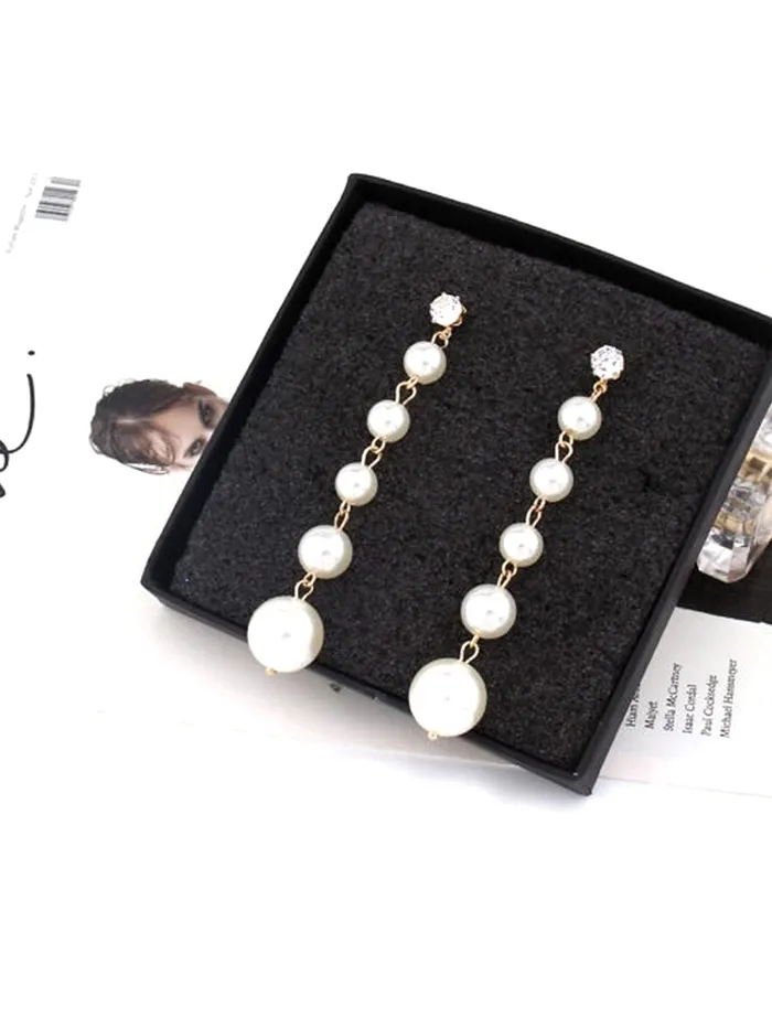 Yellow Chimes White Danglers Earrings for Women Pearl Earrings for Girls Gold Plated Fashion Women Earrings Long Chain Dangler Earrings Birthday Gift For Girls Anniversary Gift for Wife Yellow Chimes Necklaces