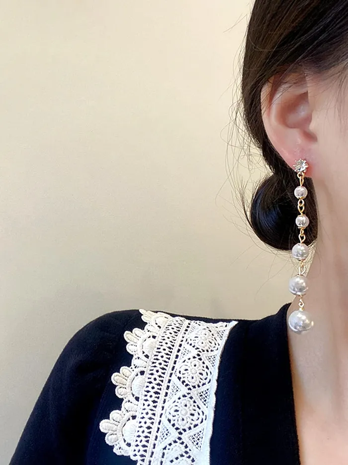 Yellow Chimes White Danglers Earrings for Women Pearl Earrings for Girls Gold Plated Fashion Women Earrings Long Chain Dangler Earrings Birthday Gift For Girls Anniversary Gift for Wife Yellow Chimes Necklaces