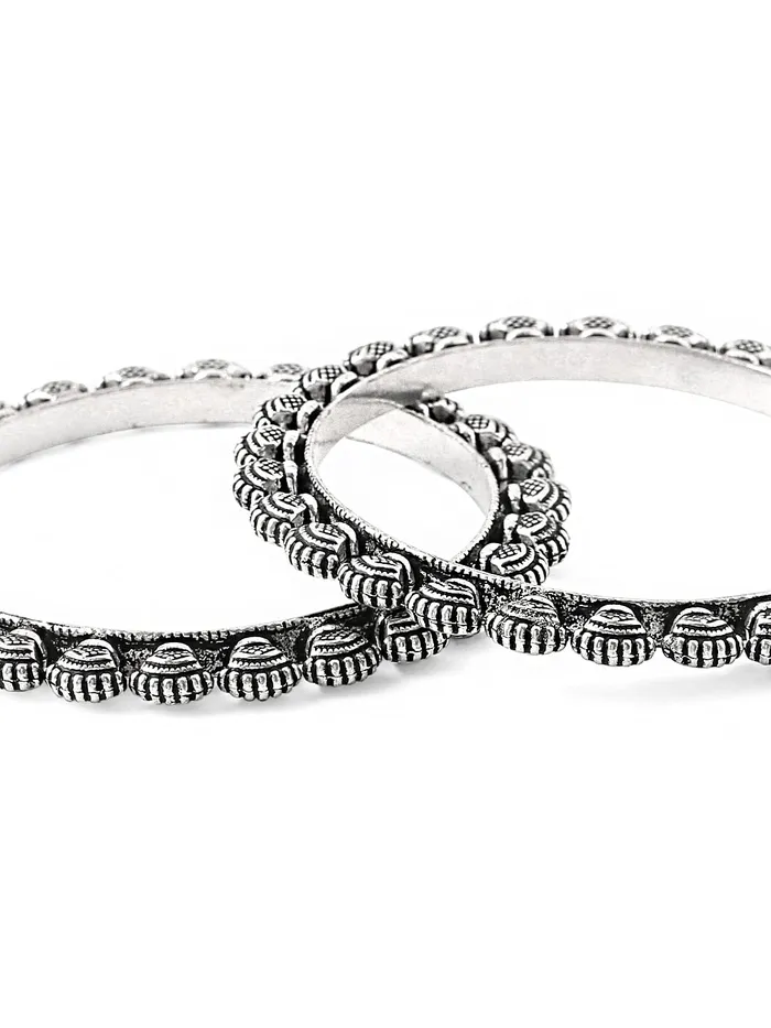 Yellow Chimes Womens Bracelets Oxidised Silver set of 2 Kolhapuri Bangles Shell Design Bangles For Women Girls Yellow Chimes Earrings
