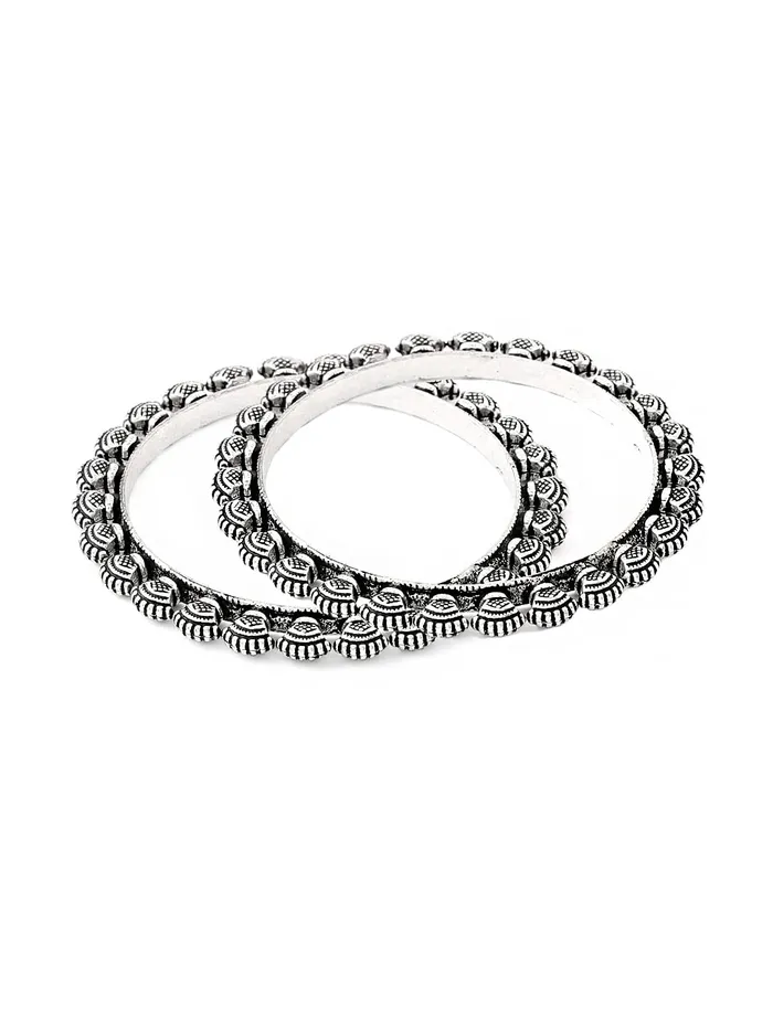 Yellow Chimes Womens Bracelets Oxidised Silver set of 2 Kolhapuri Bangles Shell Design Bangles For Women Girls Yellow Chimes Earrings