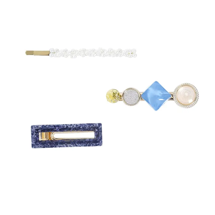 Yellow Chimes Yellow Chimes 3 pcs Acrylic Blue Resin Pearl Bobby pins Fashion Hair Clips Hair Accessories for Women Girls Pack of 3 Multicolour Medium YCHACLWM115MC Necklaces