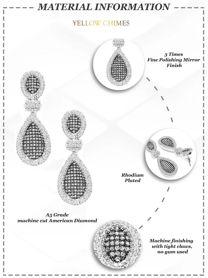 Yellow Chimes Yellow Chimes American Diamond Earrings for Women RhodiumPlated White ADStudded Drop Earrings for Women and Girls Bracelets
