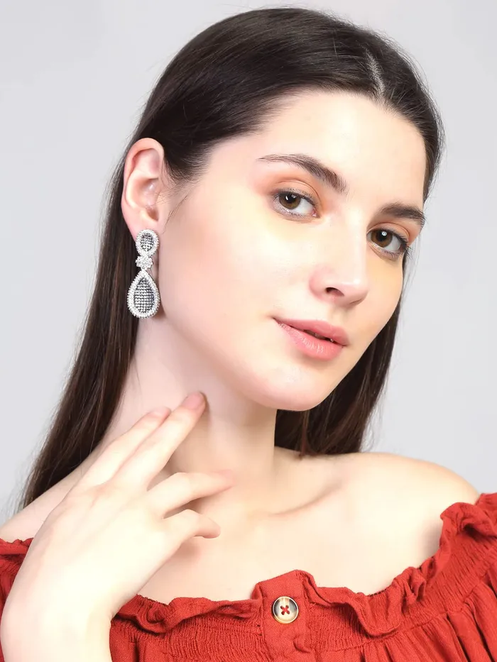Yellow Chimes Yellow Chimes American Diamond Earrings for Women RhodiumPlated White ADStudded Drop Earrings for Women and Girls Bracelets