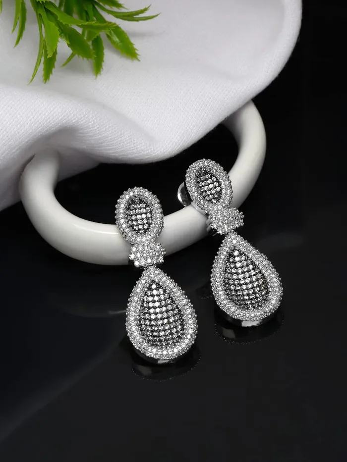 Yellow Chimes Yellow Chimes American Diamond Earrings for Women RhodiumPlated White ADStudded Drop Earrings for Women and Girls Bracelets