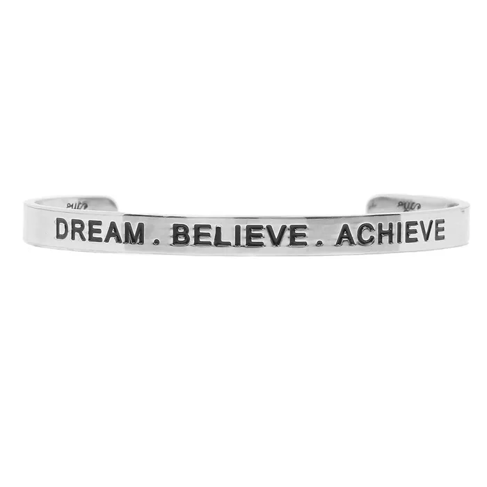 Yellow Chimes Yellow Chimes Bracelet for Unisex Dream Believe Achieve Inspirational Gifts Message Engraved Mirror Polish Stainless Steel Unisex Karma Band Kada Bracelet for Men and Women Earrings