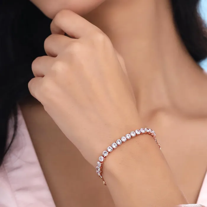 Yellow Chimes Yellow Chimes Bracelet for Women and Girls Fashion Crystal Bracelets for Women Rosegold Plated Tennis Cubic Zirconia China Bracelet Birthday Gift For Girls Women Anniversary Gift for Wife Earrings