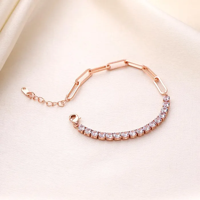 Yellow Chimes Yellow Chimes Bracelet for Women and Girls Fashion Crystal Bracelets for Women Rosegold Plated Tennis Cubic Zirconia China Bracelet Birthday Gift For Girls Women Anniversary Gift for Wife Earrings