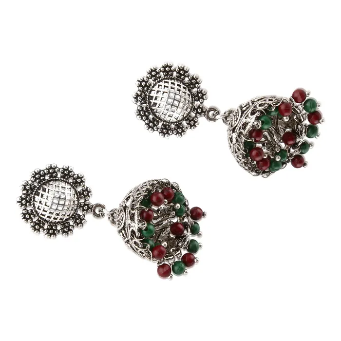 Yellow Chimes Yellow Chimes Carved Oxidized Silver Jhumka Earrings for Women and Girls Earrings