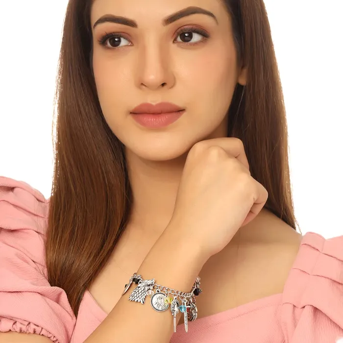 Yellow Chimes Yellow Chimes Charm Bracelet for Women Silver Bracelet Game of Thrones Merchandise Charms Bracelet for Girls and Women Earrings