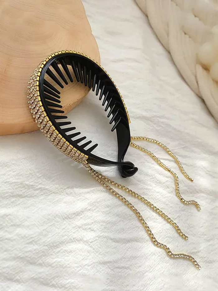 YELLOW CHIMES Yellow Chimes Claw Clips Hair Clutches Golden Ponytail Bun Clips for Hair Rhinestone Crystal Tassel Claws for Women and Girls Pack of 1 Gold Necklaces