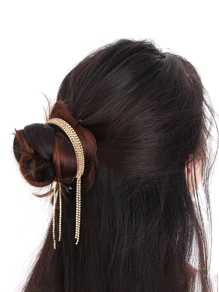 YELLOW CHIMES Yellow Chimes Claw Clips Hair Clutches Golden Ponytail Bun Clips for Hair Rhinestone Crystal Tassel Claws for Women and Girls Pack of 1 Gold Necklaces