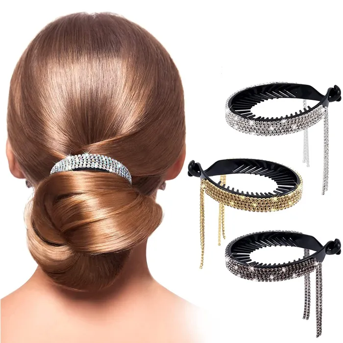 YELLOW CHIMES Yellow Chimes Claw Clips Hair Clutches Golden Ponytail Bun Clips for Hair Rhinestone Crystal Tassel Claws for Women and Girls Pack of 1 Gold Necklaces