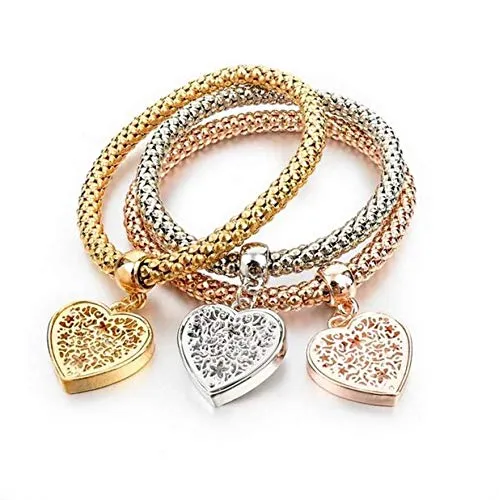 Yellow Chimes Yellow Chimes Combo of 3 Pcs Stylish Exclusive Heart Shape Rodium Platinum Plated Stretchable Charm Bracelet for Women Earrings Yellow Chimes Yellow Chimes Combo of 3 Pcs Stylish Exclusive Heart Shape Rodium Platinum Plated Stretchable Charm Bracelet for Women Earrings