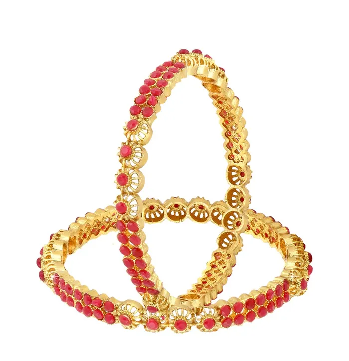 Yellow Chimes Yellow Chimes Designer Ruby Stones 2 PC Bangle Set Traditional Gold Plated Bangles for Women and Girls 28 PreStyled Sets