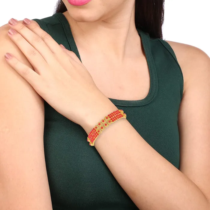 Yellow Chimes Yellow Chimes Designer Ruby Stones 2 PC Bangle Set Traditional Gold Plated Bangles for Women and Girls 28 PreStyled Sets