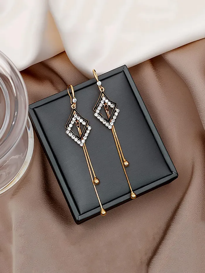 Yellow Chimes Yellow Chimes Earrings for Women and Girls Geometric Designed Dangler Gold Tone Long Dangler Earrings Birthday Gift for girls and women Anniversary Gift for Wife Earrings