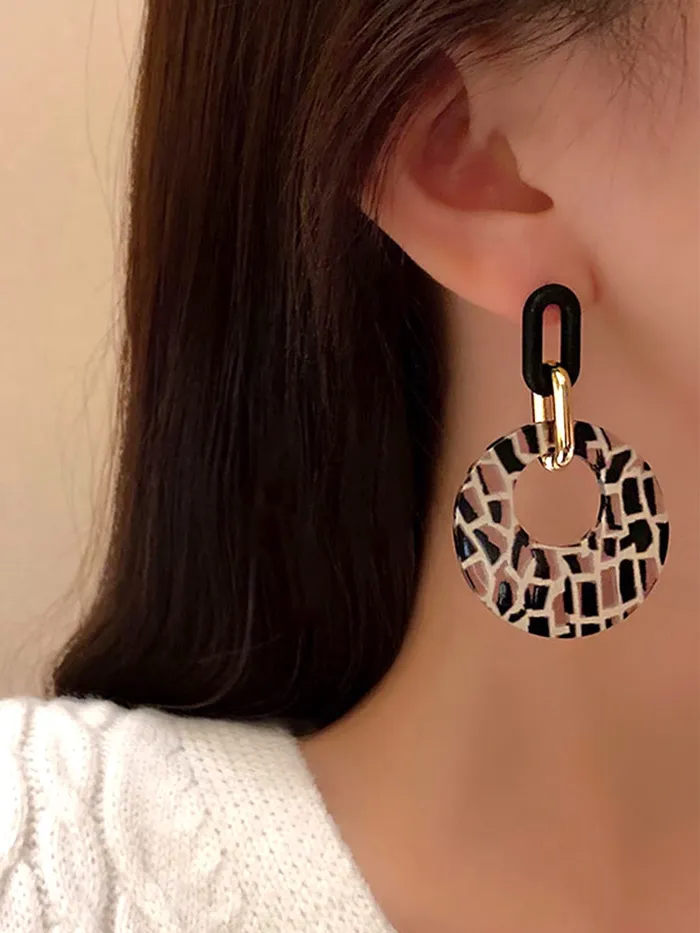 Yellow Chimes Yellow Chimes Earrings For Women Black Golden Linked Geometric Shape With Black and White Round Circle attached Drop Earrings For Women and Girls Necklaces